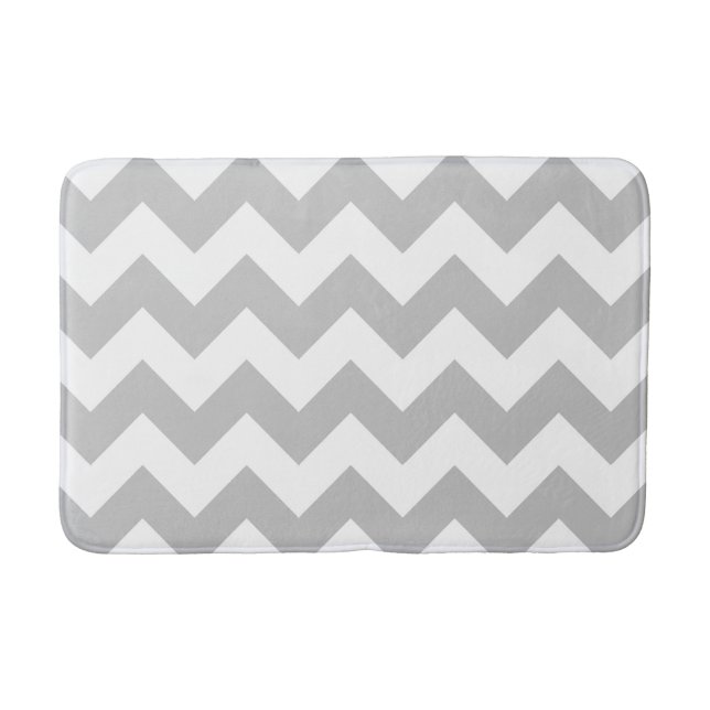 Gray and White Chevron Print Bath Mat (Front)