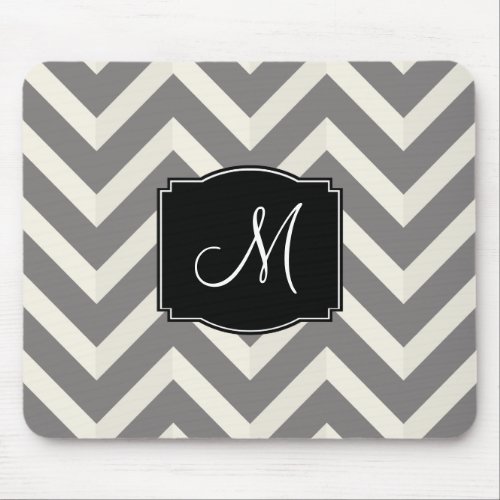 Gray and White Chevron Stripes with Monogram Mouse Pad