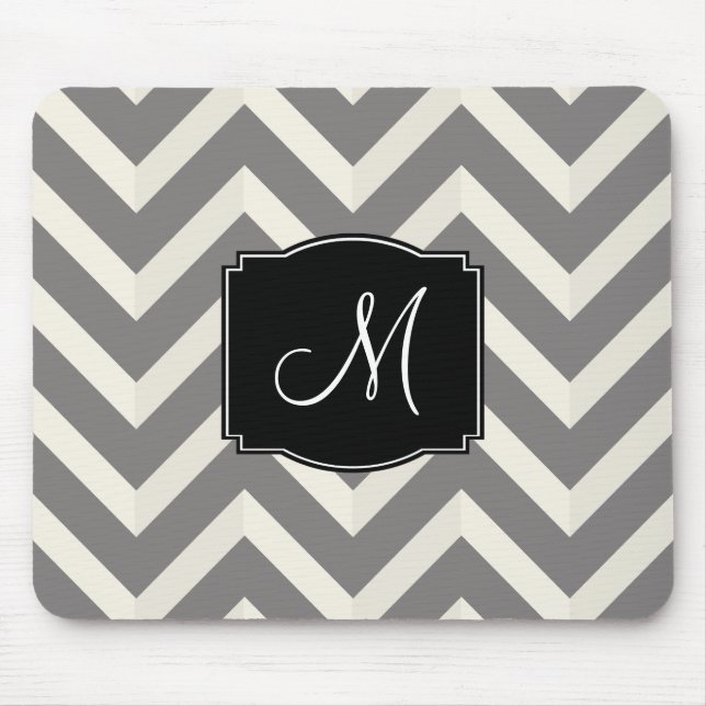 Gray and White Chevron Stripes with Monogram Mouse Pad (Front)
