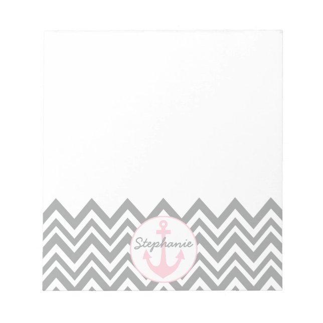 Gray and White Chevron with Pastel Pink Nautical Notepad (Front)