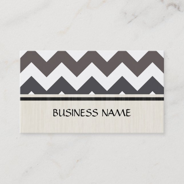 Gray and White Chevron Zigzag Pattern Business Card (Front)