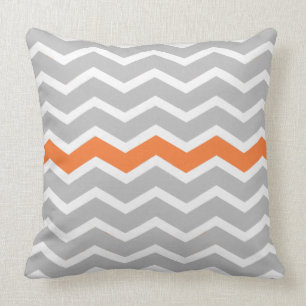 Gray and White Chevron Zigzag with Orange Accent Throw Pillow
