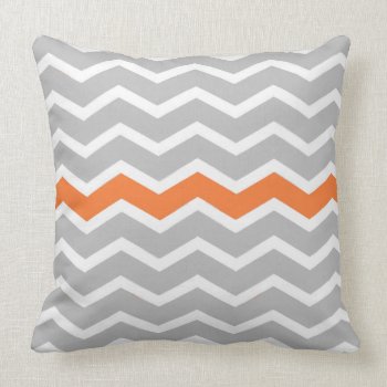 Gray And White Chevron Zigzag With Orange Accent Throw Pillow by cowboyannie at Zazzle