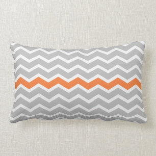 Gray and White Chevron Zigzag with Orange Stripe Lumbar Pillow