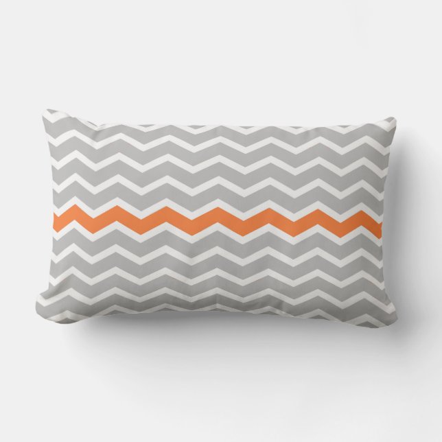 Gray and White Chevron Zigzag with Orange Stripe Lumbar Pillow (Front)