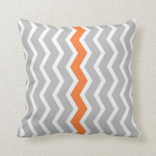 Gray and White Chevron Zigzag with Orange Stripe Throw Pillow