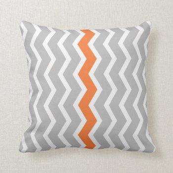 Gray And White Chevron Zigzag With Orange Stripe Throw Pillow by cowboyannie at Zazzle