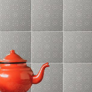 Gray And White Classic Elegant Ornate Damask Ceramic Tile