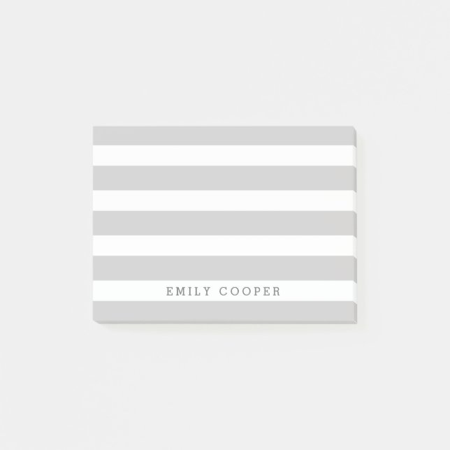 Gray and White Classic Stripes Monogram Post-it Notes (Front)