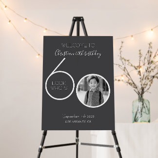 Gray and White Custom Photo 60th Birthday Welcome Foam Board