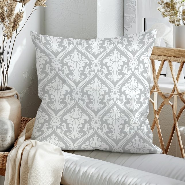 Gray and White Damask Pattern Throw Pillows (Creator Uploaded)