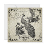 Gray and White Damask Peacock Wedding Invitation