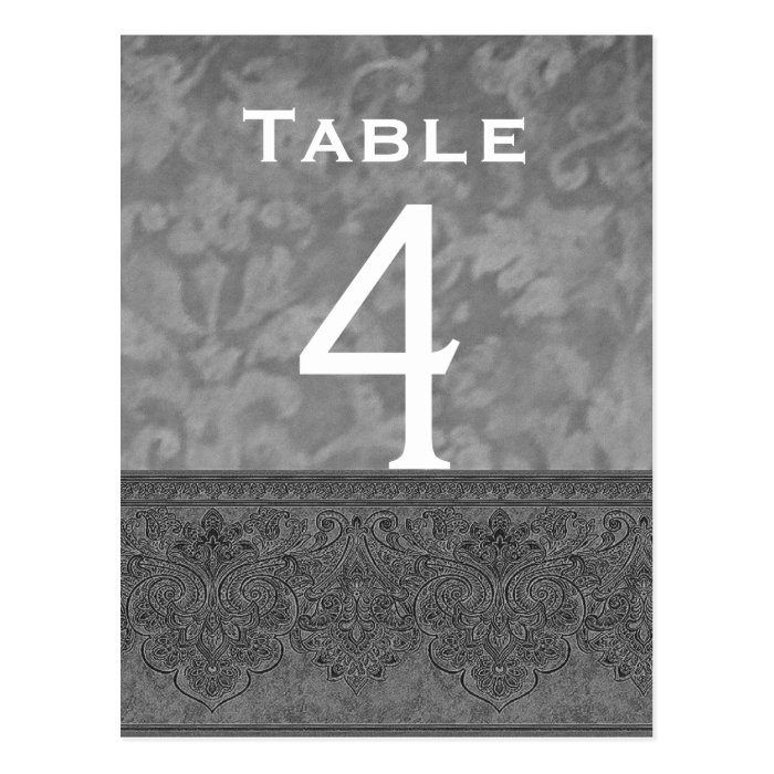 Gray and White Damask Wedding Table Number Card Post Card