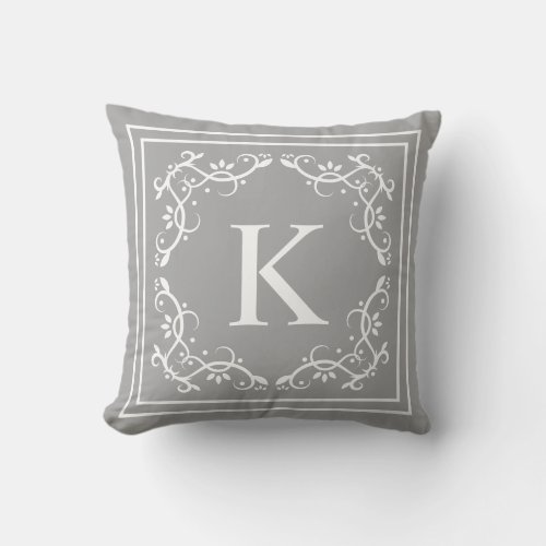 Gray And White Decorative Frame Custom Monogram Throw Pillow