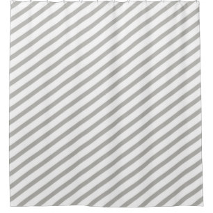 Gray and White Diagonal Stripe Modern Shower Curtain