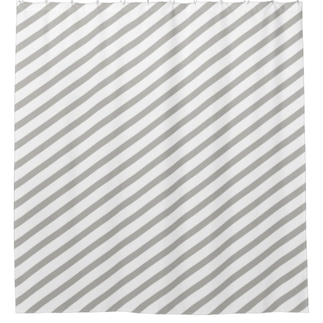 Gray and White Diagonal Stripe Modern Shower Curtain (Front)