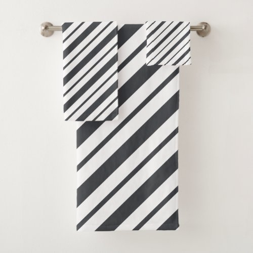 Gray And White Diagonal Striped Pattern Bath Towel Set