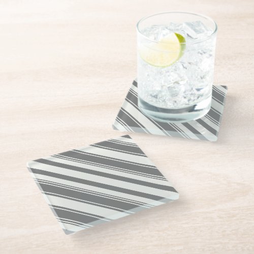 Gray and White Diagonal Stripes Glass Coaster