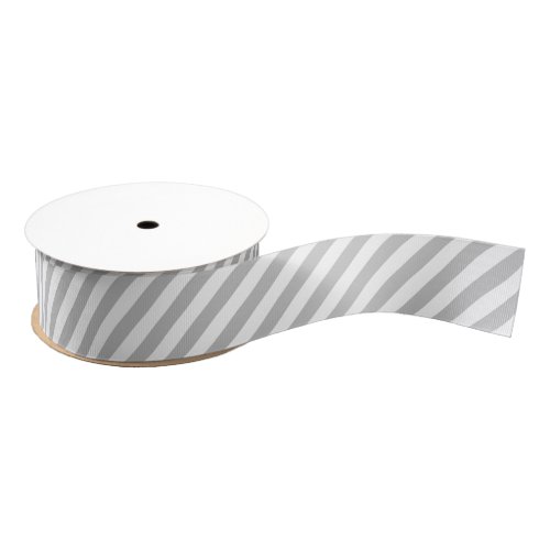 Gray and White Diagonal Stripes Pattern Grosgrain Ribbon