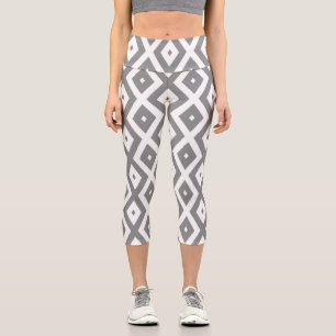 Gray and white diamond pattern capri leggings