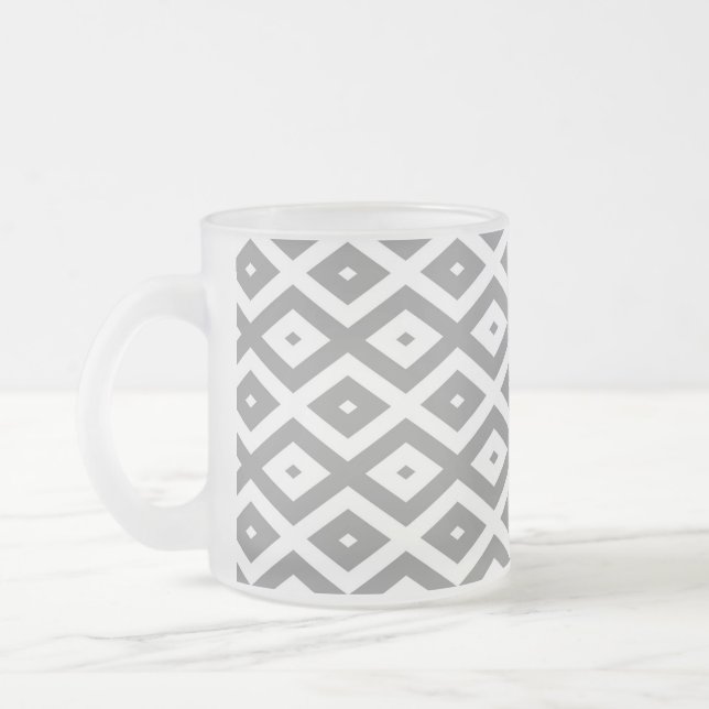 Gray and white diamond pattern frosted glass coffee mug (Left)
