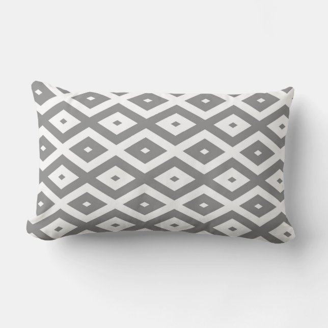 Gray and white diamond pattern lumbar pillow (Front)