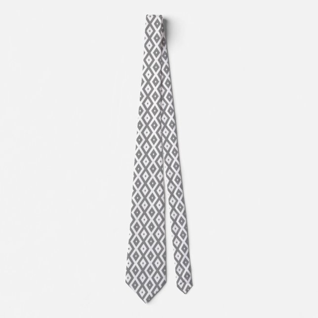 Gray and white diamond pattern neck tie (Front)