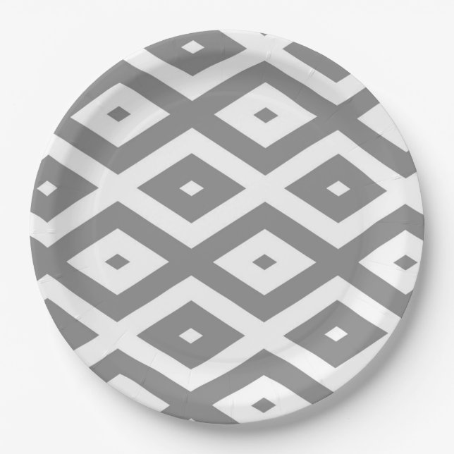 Gray and white diamond pattern paper plates (Front)