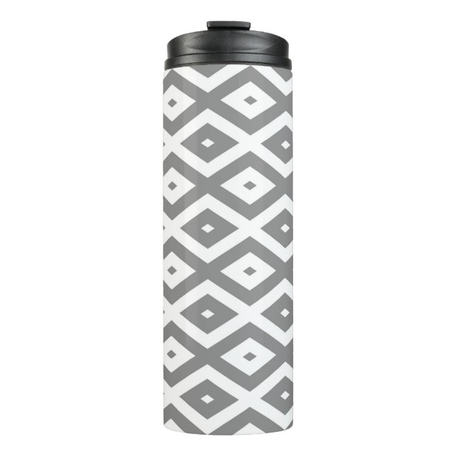 Gray and white diamond pattern thermal tumbler (Front)