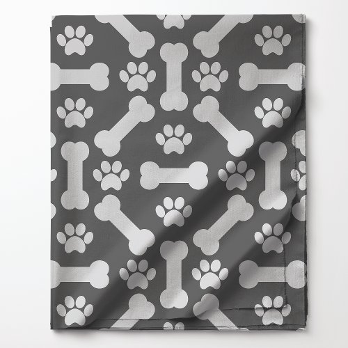 Gray And White Dog Bones And Paw Prints Pattern Fabric