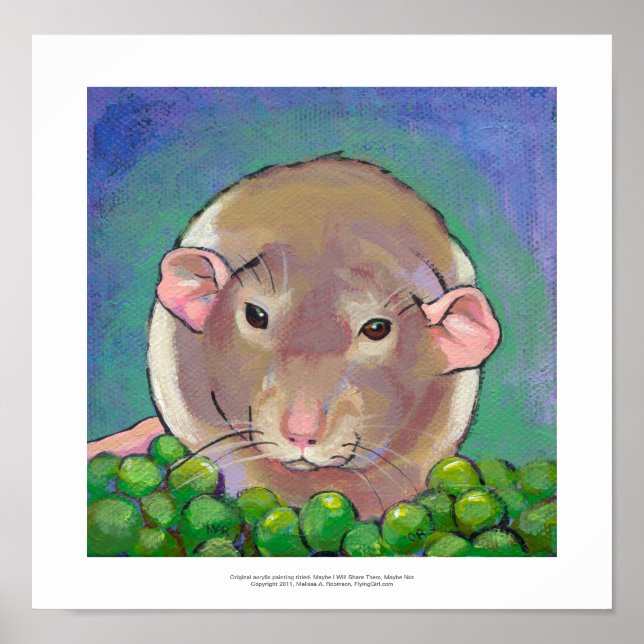 Gray and white dumbo rat painting fun art poster (Front)