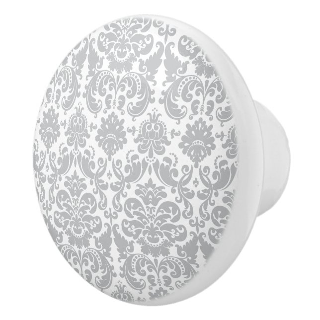 Gray and White Elegant Damask Pattern Ceramic Knob (Right)