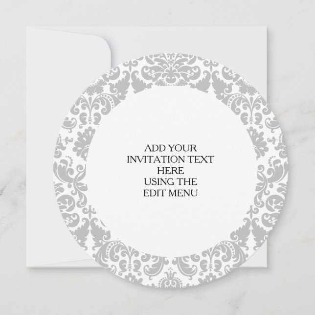 Gray and White Elegant Damask Pattern Invitation (Front)