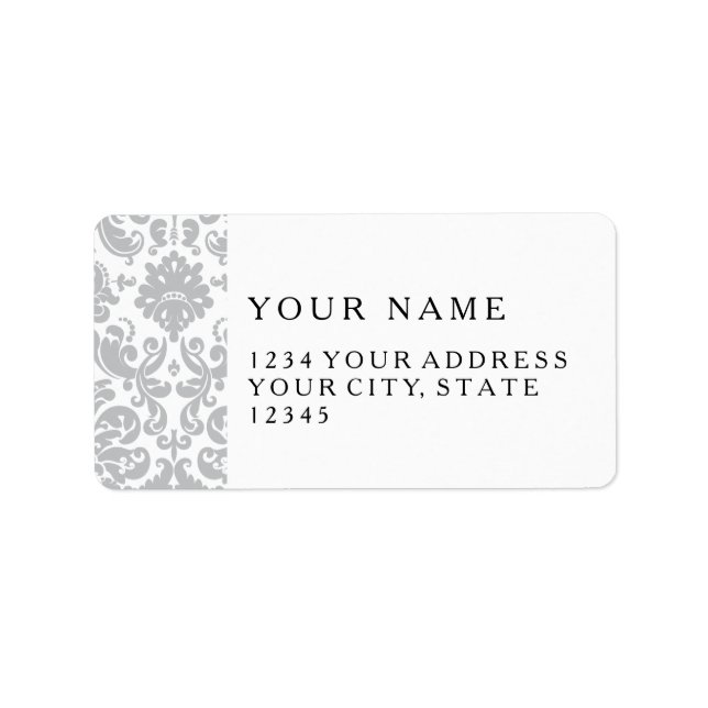 Gray and White Elegant Damask Pattern Label (Front)