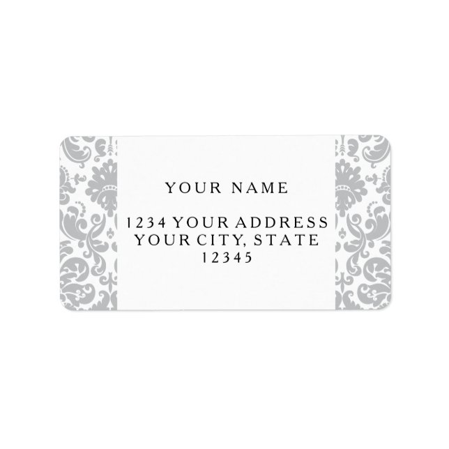 Gray and White Elegant Damask Pattern Label (Front)