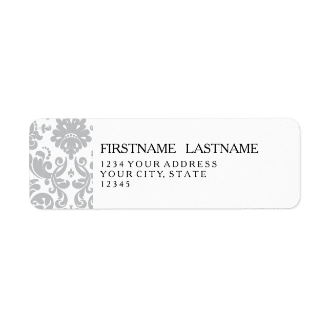 Gray and White Elegant Damask Pattern Label (Front)