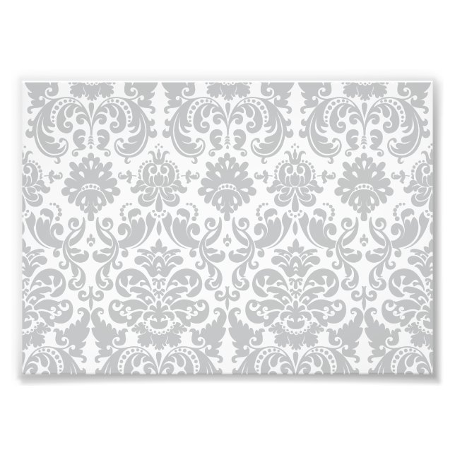Gray and White Elegant Damask Pattern Photo Print (Front)