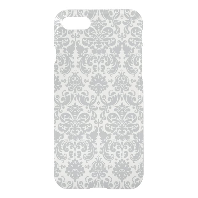 Gray and White Elegant Damask Pattern Uncommon iPhone Case (Back)