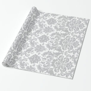 Gray and White Elegant Damask Pattern Wrapping Paper