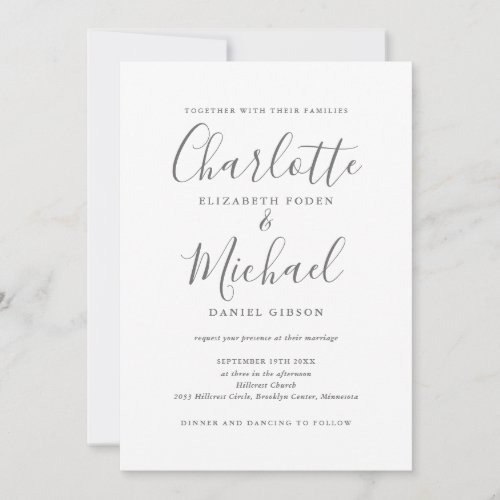 Gray And White Elegant Script QR Code Wedding Invitation