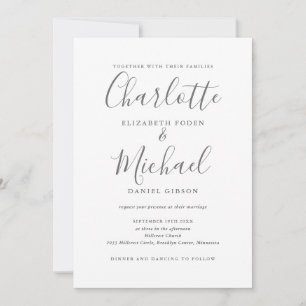 Gray And White Elegant Script QR Code Wedding Invitation