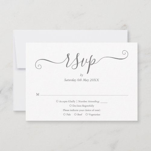 Gray And White Elegant Script Wedding RSVP Card