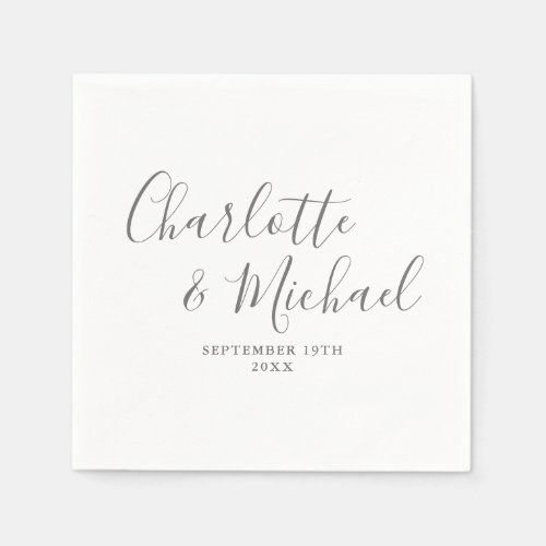 Gray And White Elegant Signature Wedding Napkins