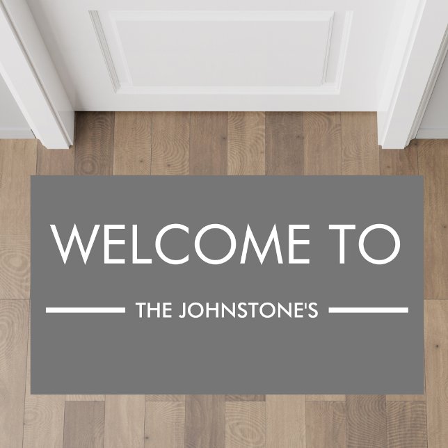 Gray And White Family Name Personalized Welcome Doormat (Creator Uploaded)