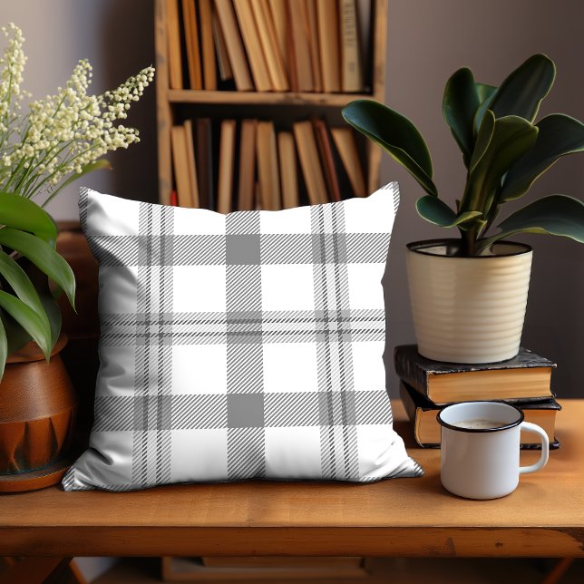 Gray and White Farmhouse Tartan Plaid Pattern Throw Pillow (Creator Uploaded)
