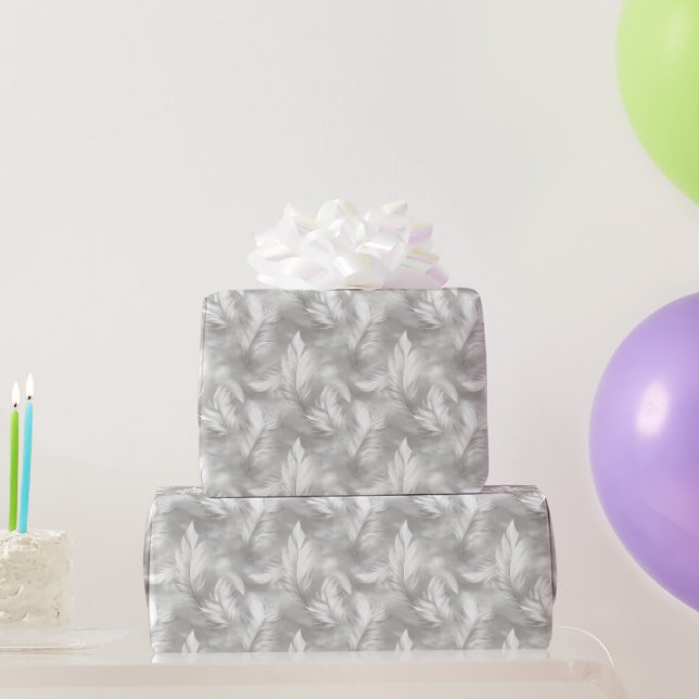 Gray and White Feather Pattern Bridal  Wrapping Paper (Party Gifts)
