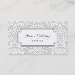 Gray and White Floral Damask Business Card