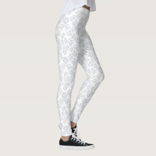 Gray and White Floral Damask Leggings