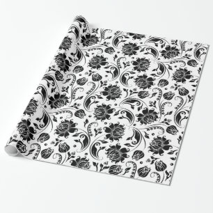 Gray And White Floral Damasks Wrapping Paper