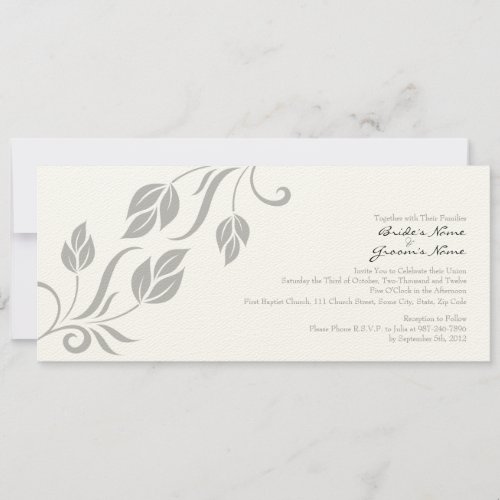 Gray and White Floral Leaves Wedding Invitation